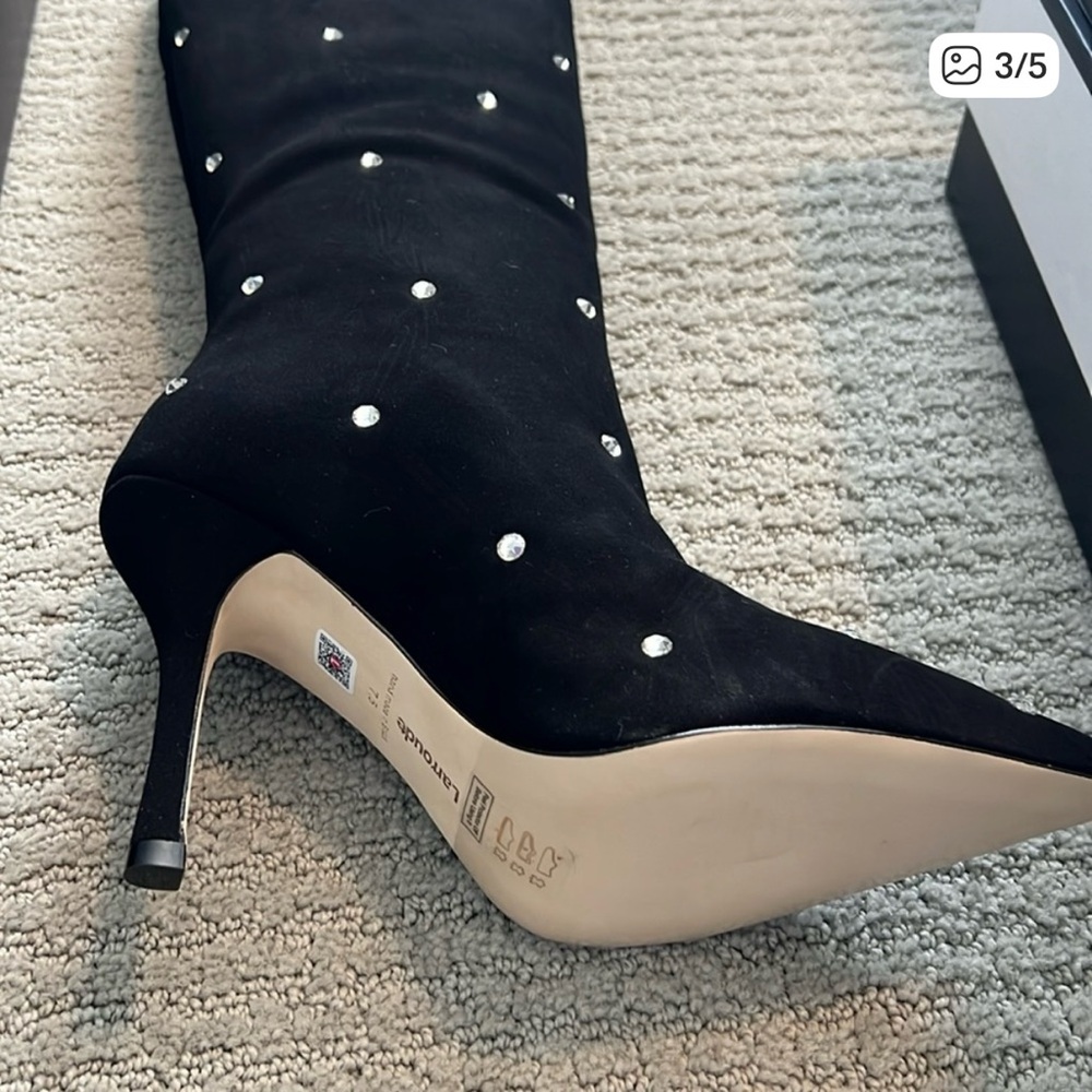 BRAND NEW LARROUDE BLACK SUEDE BOOTS SWAROVSKI CRYSTAL EMBELLISHMENT SIZE 8.0 - Picture 6 of 6